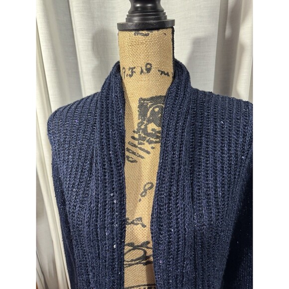 Chico’s Size 2 Blue Sequin Metallic Open From Cardigan Knit - Picture 2 of 9